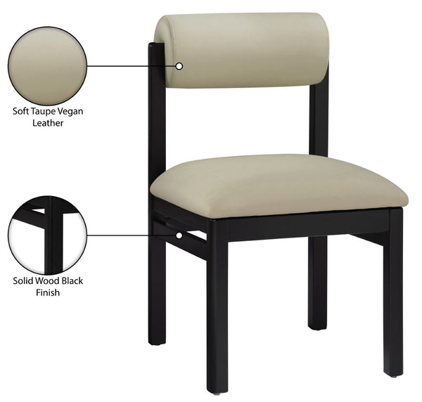 Meridian Furniture Roundhill Art Deco Upholstered Dining Chair with Solid Wood Frame for Elegant Rooms 11054 Taupe Vegan Leather 11054Taupe-C