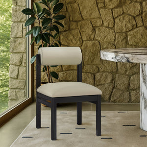 Meridian Furniture Roundhill Art Deco Upholstered Dining Chair with Solid Wood Frame for Elegant Rooms 11054 Taupe Vegan Leather 11054Taupe-C