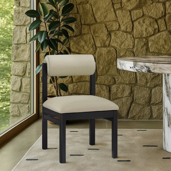 Meridian Furniture Roundhill Art Deco Upholstered Dining Chair with Solid Wood Frame for Elegant Rooms 11054 Taupe Vegan Leather 11054Taupe-C