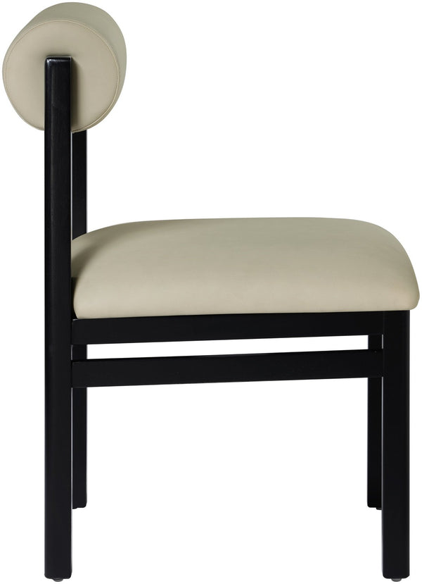 Meridian Furniture Roundhill Art Deco Upholstered Dining Chair with Solid Wood Frame for Elegant Rooms 11054 Taupe Vegan Leather 11054Taupe-C