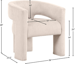 Meridian Furniture Riz Barrel Accent Chair Wide Ribbed Corduroy Upholstery Curved Seat for Modern Interiors Beige 11055Beige-C