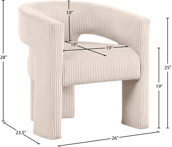 Meridian Furniture Riz Barrel Accent Chair Wide Ribbed Corduroy Upholstery Curved Seat for Modern Interiors Beige 11055Beige-C