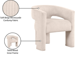 Meridian Furniture Riz Barrel Accent Chair Wide Ribbed Corduroy Upholstery Curved Seat for Modern Interiors Beige 11055Beige-C