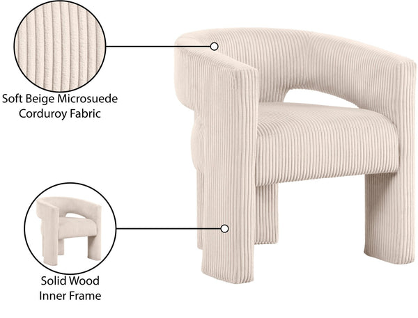 Meridian Furniture Riz Barrel Accent Chair Wide Ribbed Corduroy Upholstery Curved Seat for Modern Interiors Beige 11055Beige-C