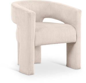 Meridian Furniture Riz Barrel Accent Chair Wide Ribbed Corduroy Upholstery Curved Seat for Modern Interiors Beige 11055Beige-C
