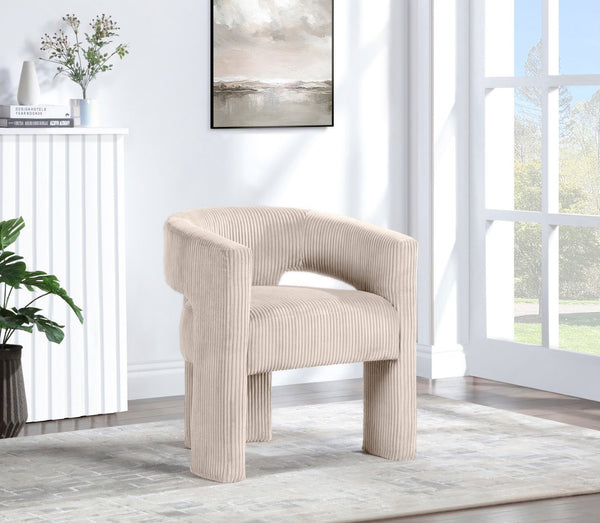 Meridian Furniture Riz Barrel Accent Chair Wide Ribbed Corduroy Upholstery Curved Seat for Modern Interiors Beige 11055Beige-C
