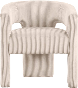 Meridian Furniture Riz Barrel Accent Chair Wide Ribbed Corduroy Upholstery Curved Seat for Modern Interiors Beige 11055Beige-C