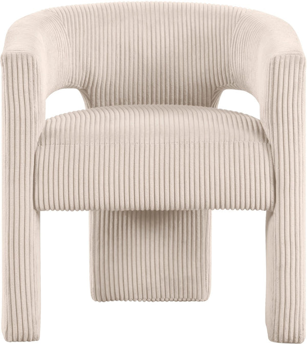 Meridian Furniture Riz Barrel Accent Chair Wide Ribbed Corduroy Upholstery Curved Seat for Modern Interiors Beige 11055Beige-C