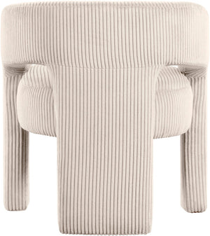 Meridian Furniture Riz Barrel Accent Chair Wide Ribbed Corduroy Upholstery Curved Seat for Modern Interiors Beige 11055Beige-C