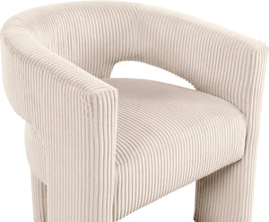 Meridian Furniture Riz Barrel Accent Chair Wide Ribbed Corduroy Upholstery Curved Seat for Modern Interiors Beige 11055Beige-C