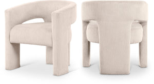 Meridian Furniture Riz Barrel Accent Chair Wide Ribbed Corduroy Upholstery Curved Seat for Modern Interiors Beige 11055Beige-C