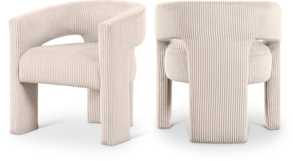 Meridian Furniture Riz Barrel Accent Chair Wide Ribbed Corduroy Upholstery Curved Seat for Modern Interiors Beige 11055Beige-C