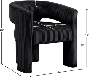 Meridian Furniture Riz Barrel Accent Chair Wide Ribbed Corduroy Upholstery Curved Seat for Modern Interiors Black 11055Black-C