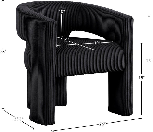 Meridian Furniture Riz Barrel Accent Chair Wide Ribbed Corduroy Upholstery Curved Seat for Modern Interiors Black 11055Black-C