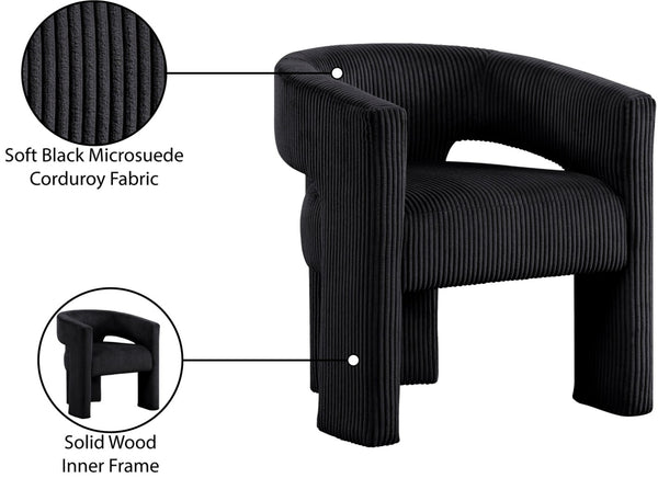 Meridian Furniture Riz Barrel Accent Chair Wide Ribbed Corduroy Upholstery Curved Seat for Modern Interiors Black 11055Black-C