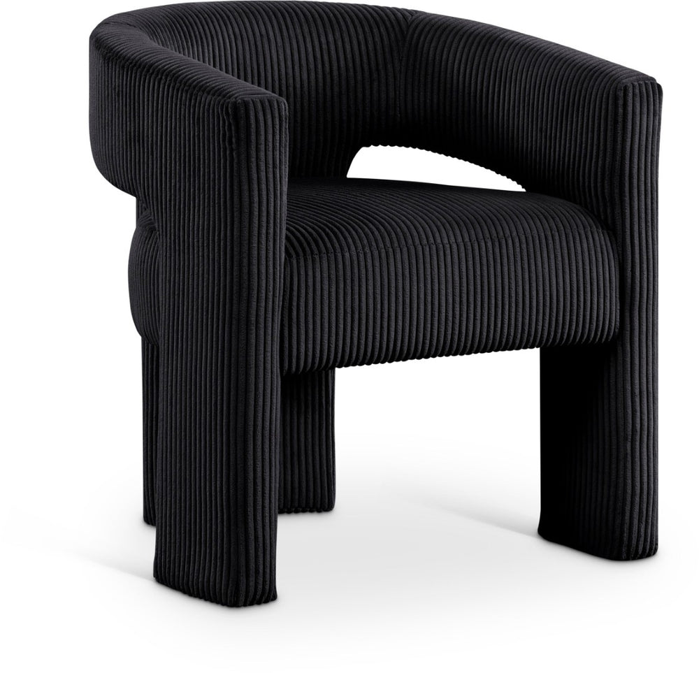 Meridian Furniture Riz Barrel Accent Chair Wide Ribbed Corduroy Upholstery Curved Seat for Modern Interiors Black 11055Black-C
