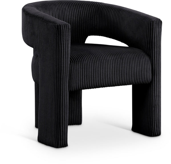 Meridian Furniture Riz Barrel Accent Chair Wide Ribbed Corduroy Upholstery Curved Seat for Modern Interiors Black 11055Black-C