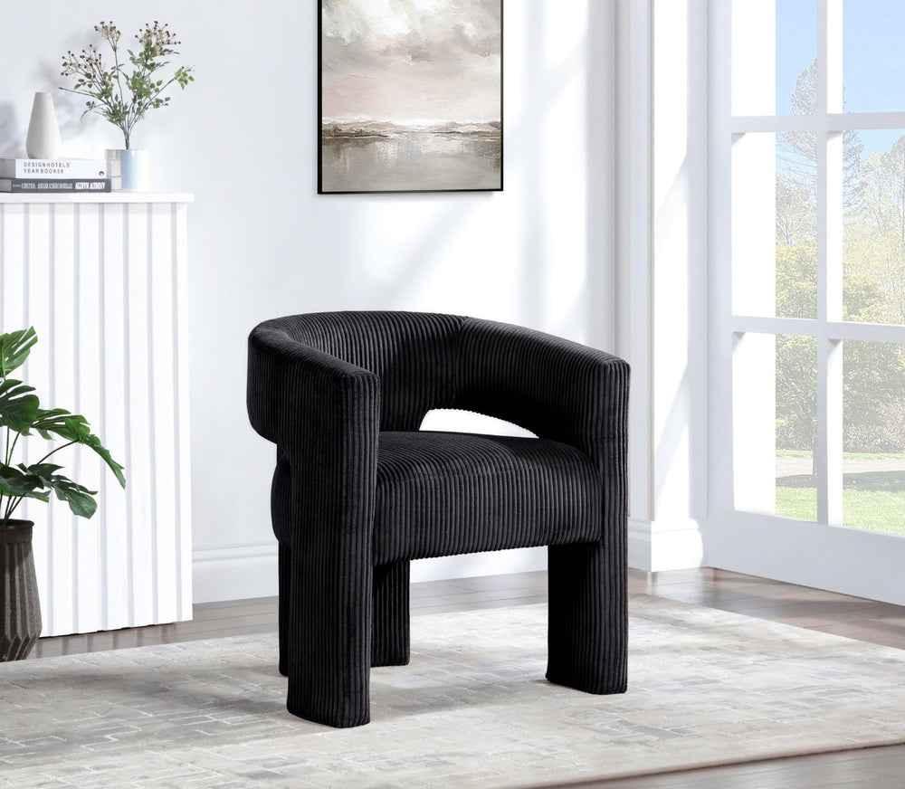 Meridian Furniture Riz Barrel Accent Chair Wide Ribbed Corduroy Upholstery Curved Seat for Modern Interiors Black 11055Black-C