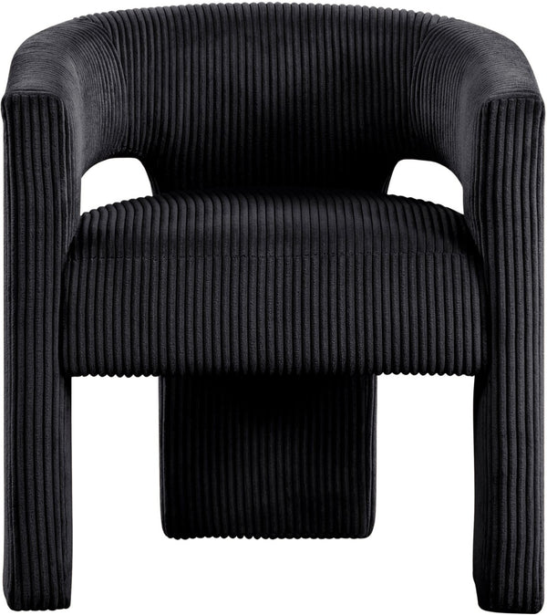 Meridian Furniture Riz Barrel Accent Chair Wide Ribbed Corduroy Upholstery Curved Seat for Modern Interiors Black 11055Black-C