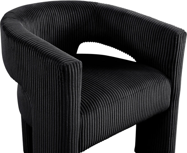 Meridian Furniture Riz Barrel Accent Chair Wide Ribbed Corduroy Upholstery Curved Seat for Modern Interiors Black 11055Black-C