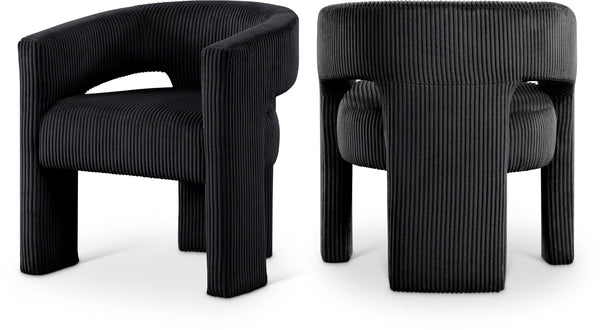 Meridian Furniture Riz Barrel Accent Chair Wide Ribbed Corduroy Upholstery Curved Seat for Modern Interiors Black 11055Black-C