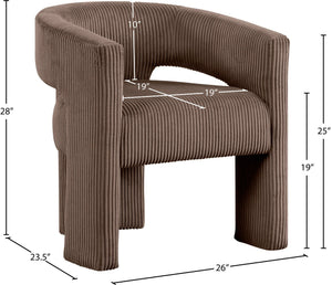 Meridian Furniture Riz Barrel Accent Chair Wide Ribbed Corduroy Upholstery Curved Seat for Modern Interiors Brown 11055Brown-C