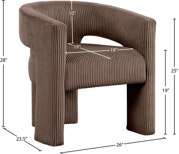 Meridian Furniture Riz Barrel Accent Chair Wide Ribbed Corduroy Upholstery Curved Seat for Modern Interiors Brown 11055Brown-C