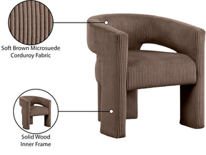 Meridian Furniture Riz Barrel Accent Chair Wide Ribbed Corduroy Upholstery Curved Seat for Modern Interiors Brown 11055Brown-C