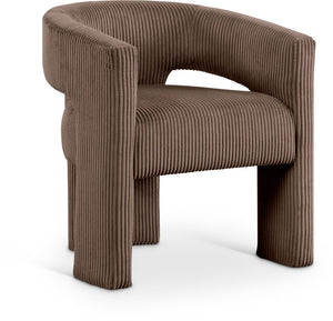 Meridian Furniture Riz Barrel Accent Chair Wide Ribbed Corduroy Upholstery Curved Seat for Modern Interiors Brown 11055Brown-C