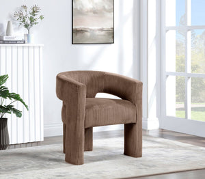 Meridian Furniture Riz Barrel Accent Chair Wide Ribbed Corduroy Upholstery Curved Seat for Modern Interiors Brown 11055Brown-C