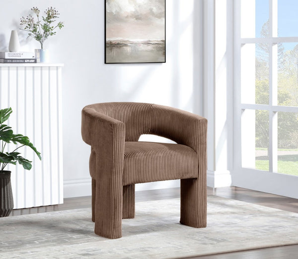 Meridian Furniture Riz Barrel Accent Chair Wide Ribbed Corduroy Upholstery Curved Seat for Modern Interiors Brown 11055Brown-C