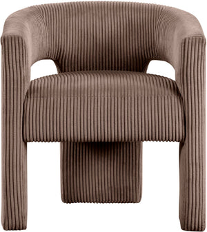 Meridian Furniture Riz Barrel Accent Chair Wide Ribbed Corduroy Upholstery Curved Seat for Modern Interiors Brown 11055Brown-C