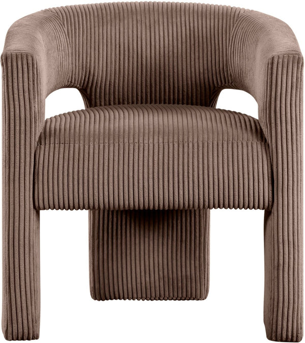 Meridian Furniture Riz Barrel Accent Chair Wide Ribbed Corduroy Upholstery Curved Seat for Modern Interiors Brown 11055Brown-C