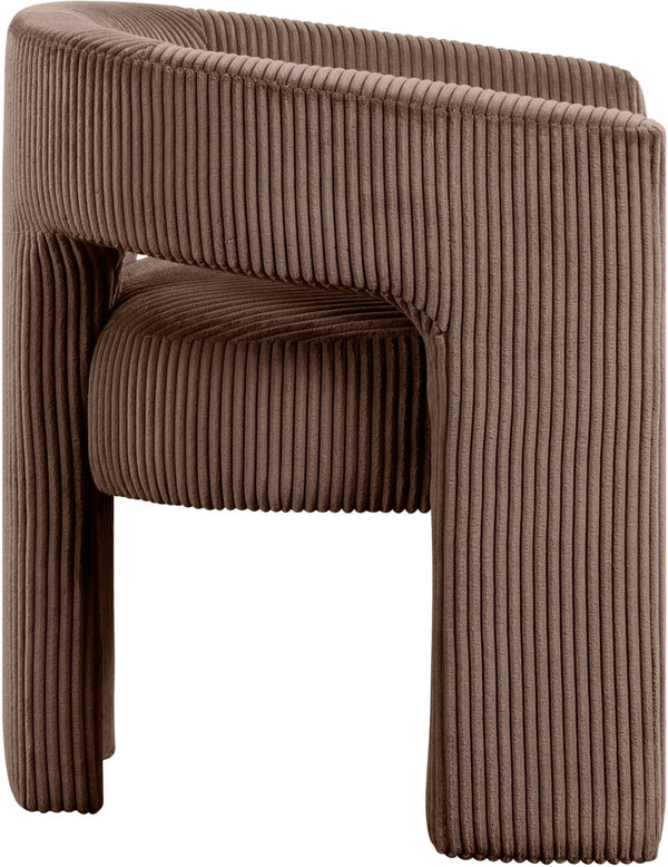 Meridian Furniture Riz Barrel Accent Chair Wide Ribbed Corduroy Upholstery Curved Seat for Modern Interiors Brown 11055Brown-C