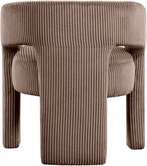 Meridian Furniture Riz Barrel Accent Chair Wide Ribbed Corduroy Upholstery Curved Seat for Modern Interiors Brown 11055Brown-C
