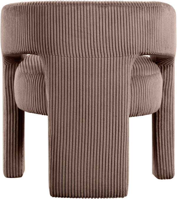 Meridian Furniture Riz Barrel Accent Chair Wide Ribbed Corduroy Upholstery Curved Seat for Modern Interiors Brown 11055Brown-C