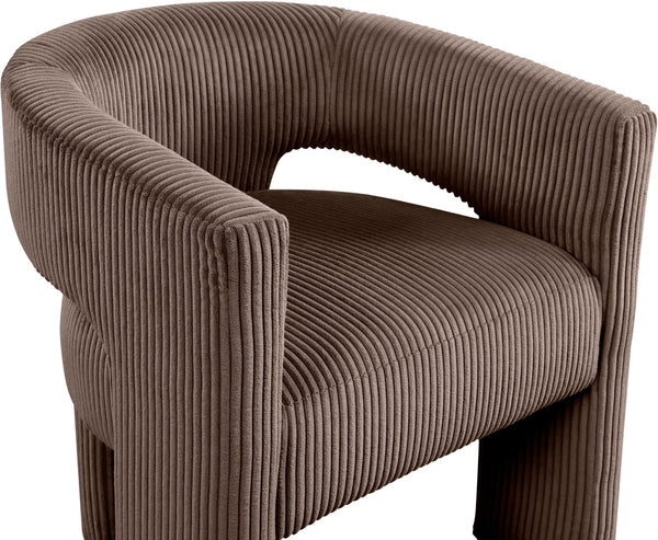Meridian Furniture Riz Barrel Accent Chair Wide Ribbed Corduroy Upholstery Curved Seat for Modern Interiors Brown 11055Brown-C