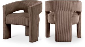 Meridian Furniture Riz Barrel Accent Chair Wide Ribbed Corduroy Upholstery Curved Seat for Modern Interiors Brown 11055Brown-C