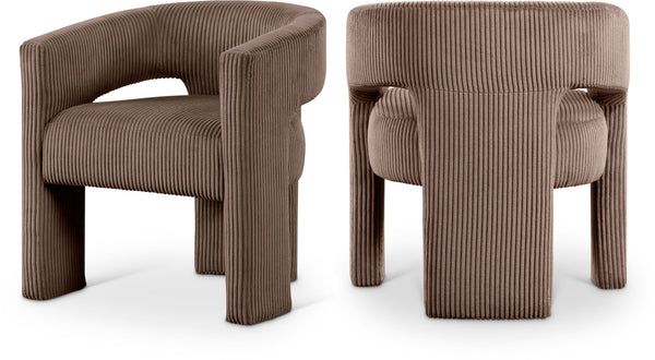 Meridian Furniture Riz Barrel Accent Chair Wide Ribbed Corduroy Upholstery Curved Seat for Modern Interiors Brown 11055Brown-C
