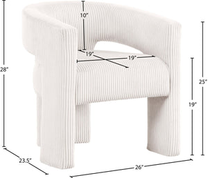 Meridian Furniture Riz Barrel Accent Chair Wide Ribbed Corduroy Upholstery Curved Seat for Modern Interiors Cream 11055Cream-C