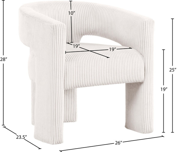 Meridian Furniture Riz Barrel Accent Chair Wide Ribbed Corduroy Upholstery Curved Seat for Modern Interiors Cream 11055Cream-C