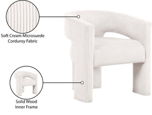 Meridian Furniture Riz Barrel Accent Chair Wide Ribbed Corduroy Upholstery Curved Seat for Modern Interiors Cream 11055Cream-C