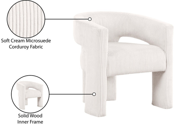 Meridian Furniture Riz Barrel Accent Chair Wide Ribbed Corduroy Upholstery Curved Seat for Modern Interiors Cream 11055Cream-C