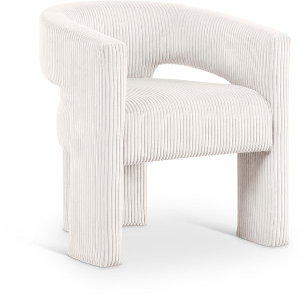 Meridian Furniture Riz Barrel Accent Chair Wide Ribbed Corduroy Upholstery Curved Seat for Modern Interiors Cream 11055Cream-C