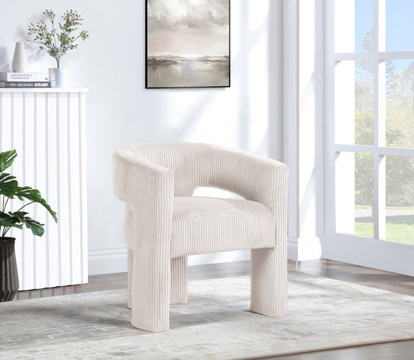 Meridian Furniture Riz Barrel Accent Chair Wide Ribbed Corduroy Upholstery Curved Seat for Modern Interiors Cream 11055Cream-C