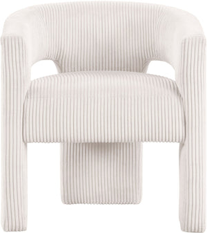 Meridian Furniture Riz Barrel Accent Chair Wide Ribbed Corduroy Upholstery Curved Seat for Modern Interiors Cream 11055Cream-C