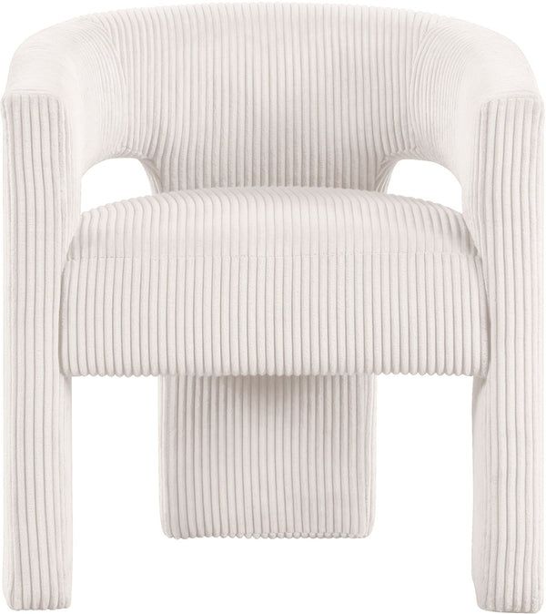 Meridian Furniture Riz Barrel Accent Chair Wide Ribbed Corduroy Upholstery Curved Seat for Modern Interiors Cream 11055Cream-C