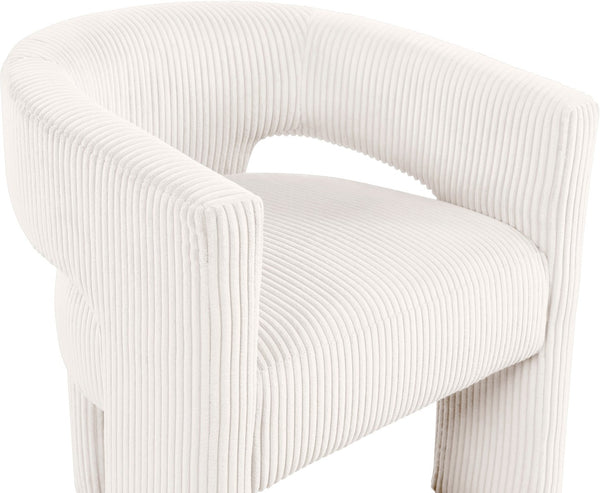 Meridian Furniture Riz Barrel Accent Chair Wide Ribbed Corduroy Upholstery Curved Seat for Modern Interiors Cream 11055Cream-C