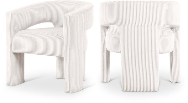 Meridian Furniture Riz Barrel Accent Chair Wide Ribbed Corduroy Upholstery Curved Seat for Modern Interiors Cream 11055Cream-C