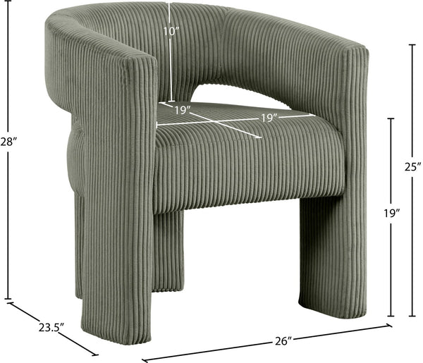 Meridian Furniture Riz Barrel Accent Chair Wide Ribbed Corduroy Upholstery Curved Seat for Modern Interiors Green 11055Green-C